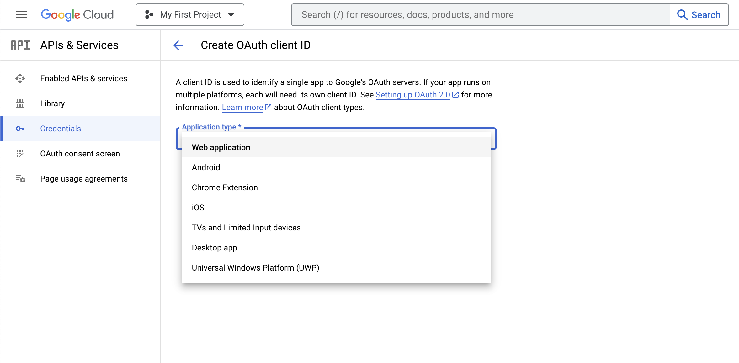 Create Google OAuth credentials